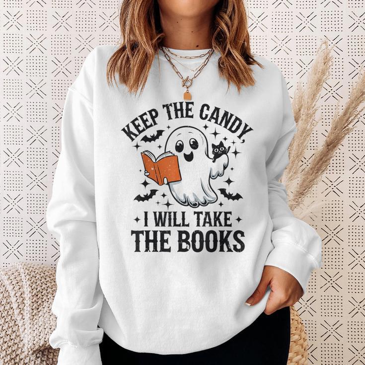 Halloween Keep The Candy I'Ll Take Books Ghost Book Lovers Sweatshirt Gifts for Her