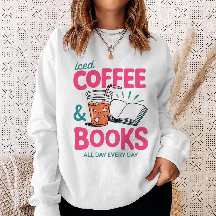Iced Coffee & Books Reading Lover Trendy Summer Premium Tri-Blend Sweatshirt Gifts for Her