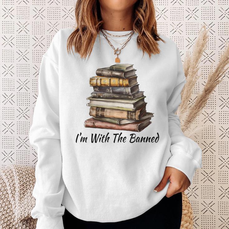 I'm With The Banned Books Reading Addict Book Lover Sweatshirt Gifts for Her