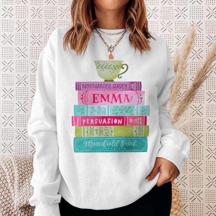 Jane Austen Book Stack Tea Fans Vintage Literary Premium Tri-Blend Sweatshirt Gifts for Her