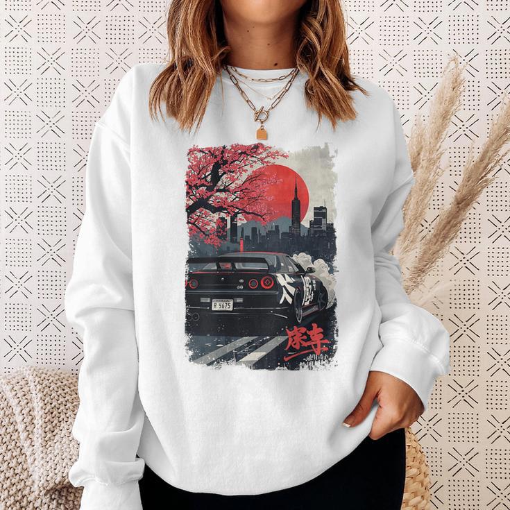 Jdm ドリフトレーシングカー 日本桜アート 背面 スウェットシャツ 彼女への贈り物