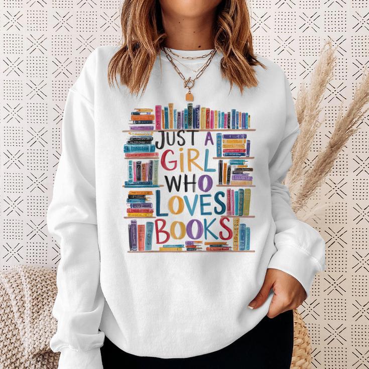 Just A Girl Who Loves Books Bookshelf Female Book Lovers Sweatshirt Gifts for Her