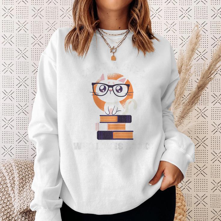 Just A Girl Who Loves Books Fun Nerd Cat Book Reading Shirt Sweatshirt Gifts for Her
