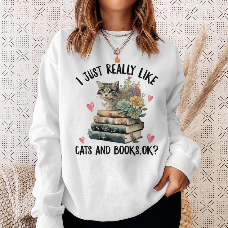 I Just Really Like Cats And Books Cat Watercolor Sweatshirt Gifts for Her