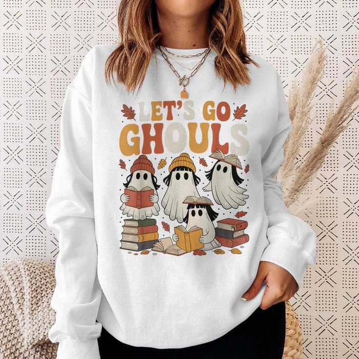 Let’s Go Ghouls Cozy Girly Ghosts Halloween Fall Book Lovers Sweatshirt Gifts for Her