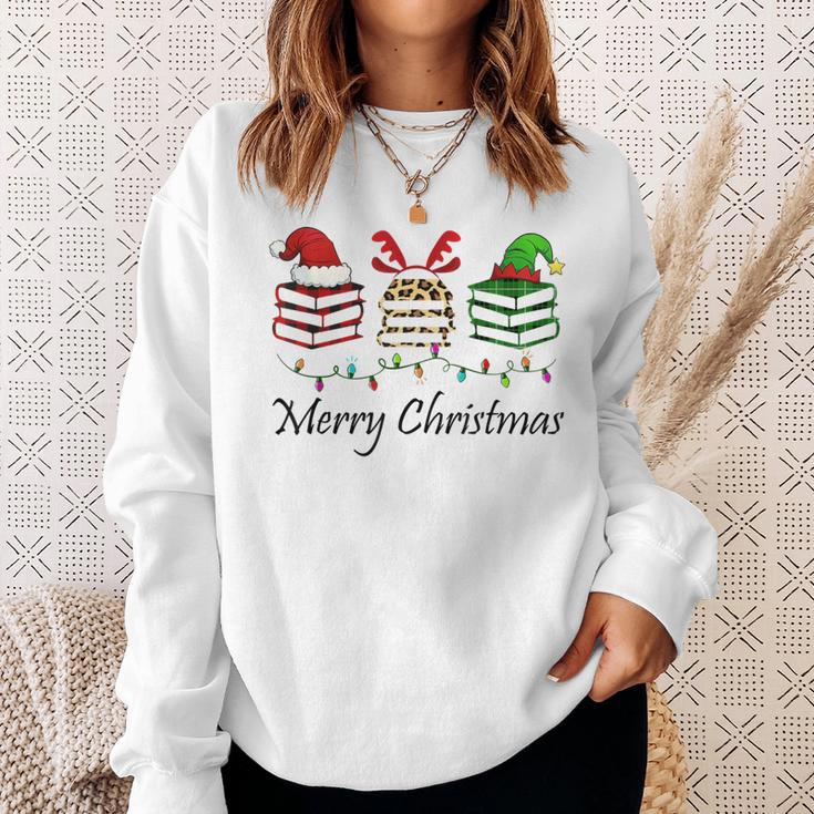 Librarian Merry Christmas Books Santa Hat Reindeer Elf Xmas Sweatshirt Gifts for Her