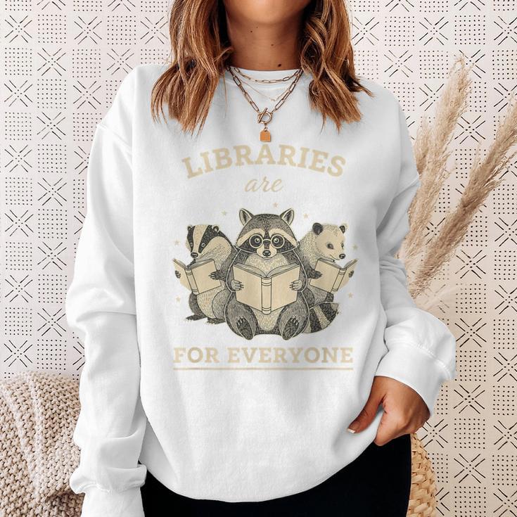 Libraries Are For Everyone Cute Raccoon Badger Opossum Book Sweatshirt Gifts for Her