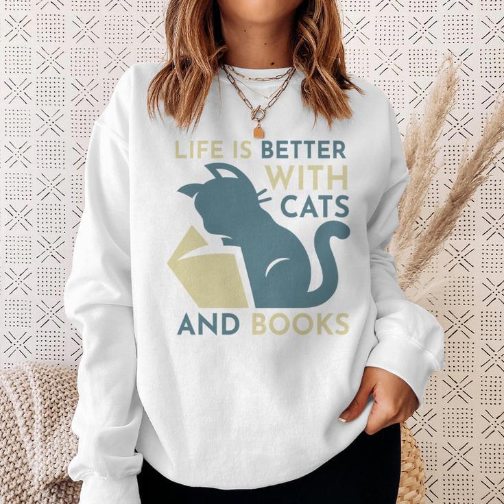 Life Is Better With Cats And Books Sweatshirt Gifts for Her