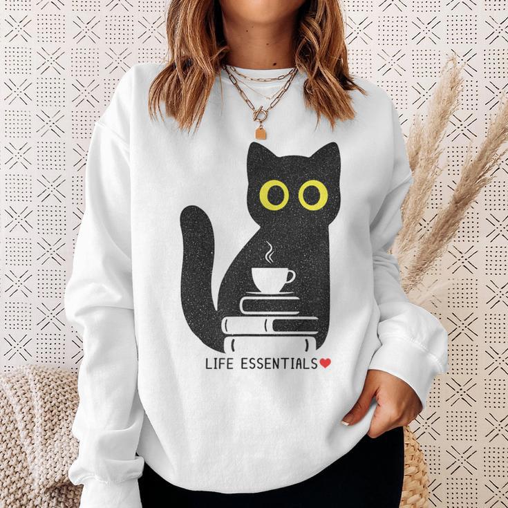 Life Essentials Witty Grungy Noisy Book Tea And Cat Sweatshirt Gifts for Her Life Essentials Witty Grungy Noisy Book Tea And Cat Sweatshirt Gifts for Her