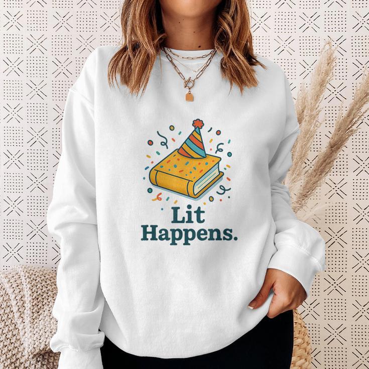 Lit Happens Book Party Hat Confetti Literary Pun Sweatshirt Gifts for Her