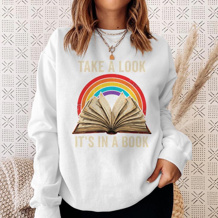 Take A Look It In A Book Retro Rainbow Reading Teacher Sweatshirt Gifts for Her