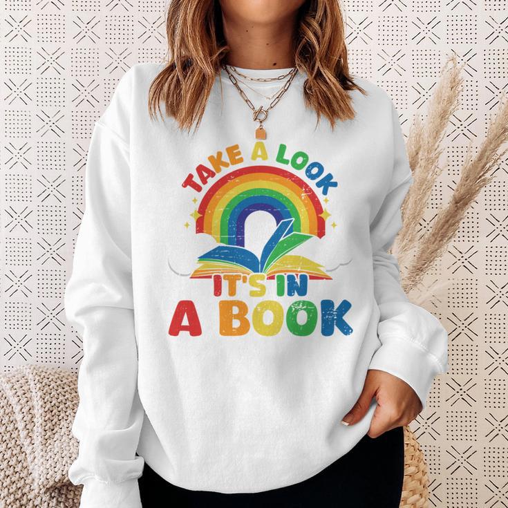 Take a Look It's In a Book Rainbow Reading Sweatshirt Gifts for Her