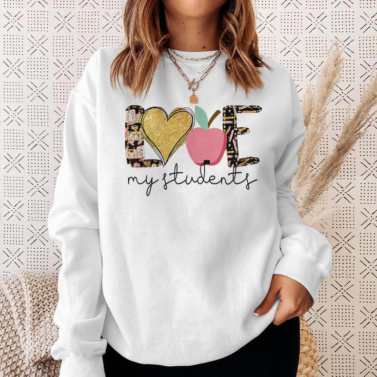 Love My Students Book Pencil Apple Back To School Sweatshirt Gifts for Her