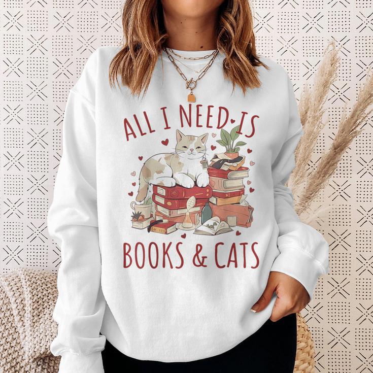 All I Need Is Books And Cats Valentines Day Reading Bookworm Sweatshirt Gifts for Her