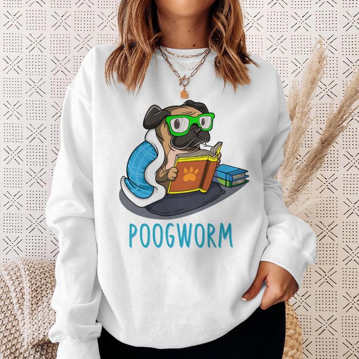 Nerdy Pug Reading Books Poogworm Pug Bookworm Sweatshirt Gifts for Her