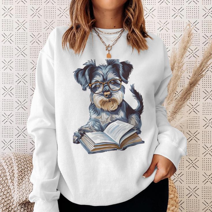 Nerdy Schnauzer Dog Book Lover Glasses Cute Pet For Men Women Kids Sweatshirt Gifts for Her