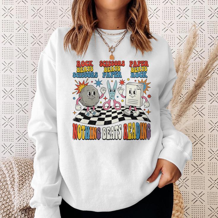 Nothing Beats Reading Rock Paper Scissors Book Love Premium Tri-Blend Sweatshirt Gifts for Her