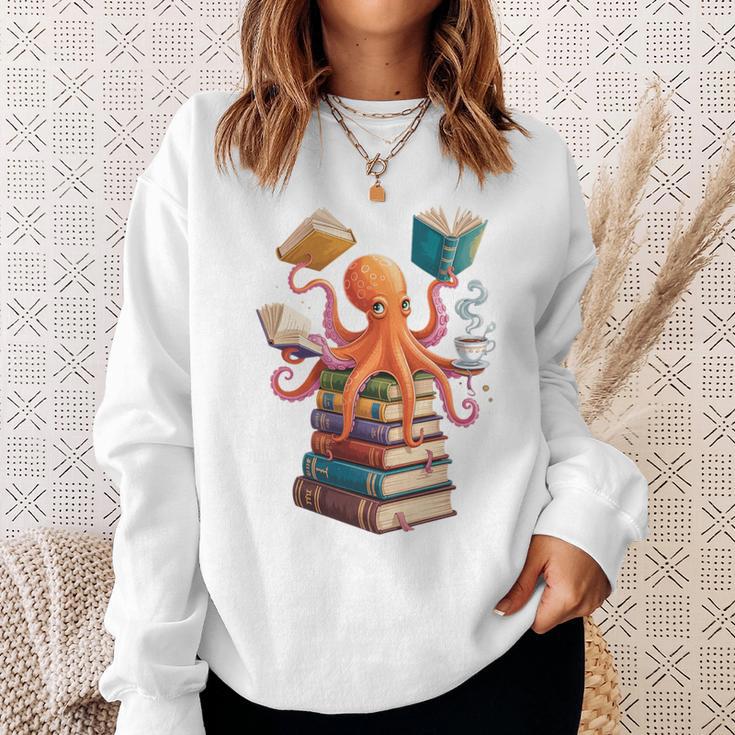 Octopus Book Reading Book Reader Ocean Octopus Premium Tri-Blend Sweatshirt Gifts for Her