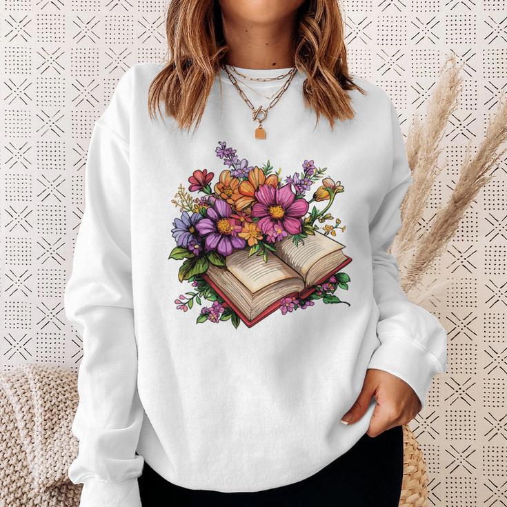 Open Book With Colorful Flowers For Readers Sweatshirt Gifts for Her
