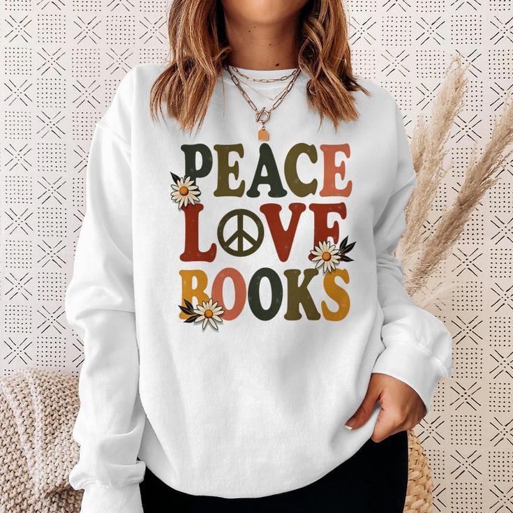 Peace Love Books Librarian Teacher Life Book Library Sweatshirt Gifts for Her