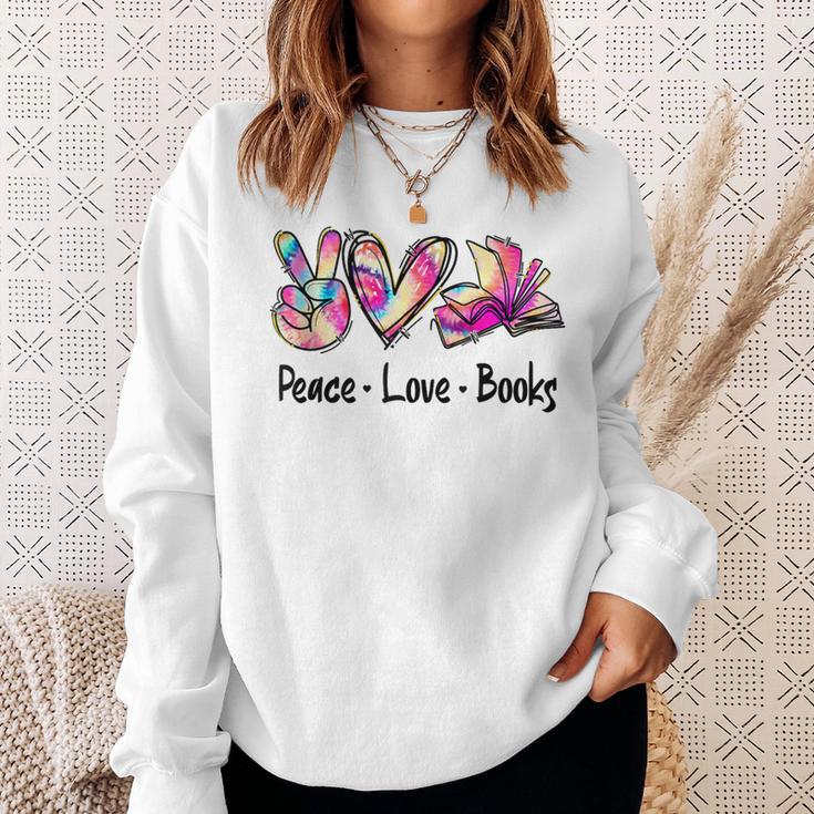 Peace Love Books Librarian Teacher Life Book Library Tie Dye Sweatshirt Gifts for Her