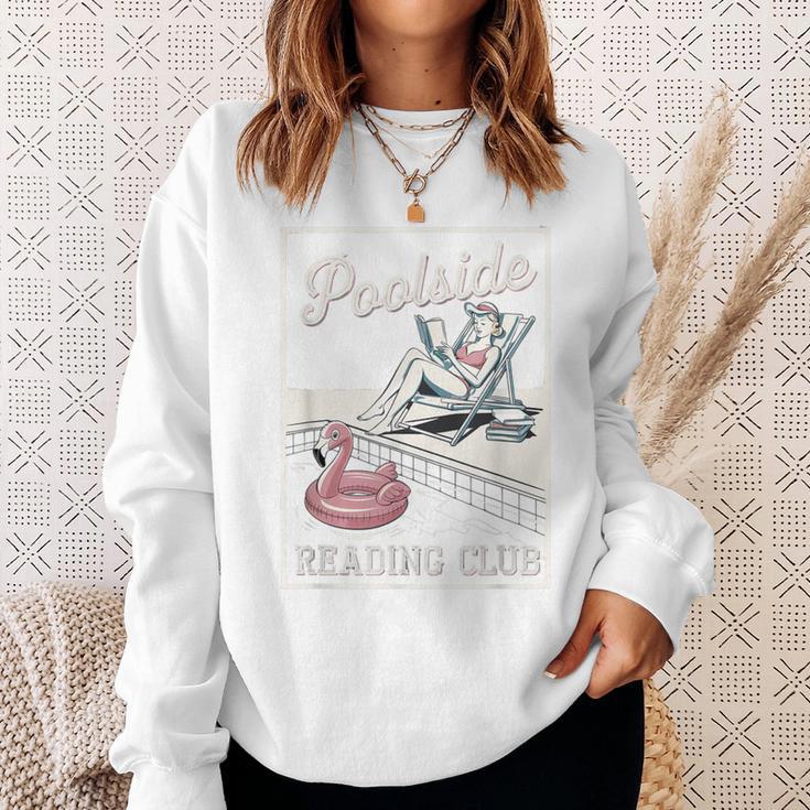 Poolside Reading Club Books Flamingo Swim Pool Inflatable Sweatshirt Gifts for Her