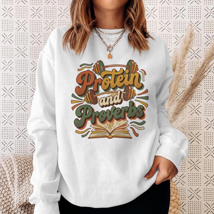 Protein And Proverbs Protein Workout Book Lover Retro Sweatshirt Gifts for Her