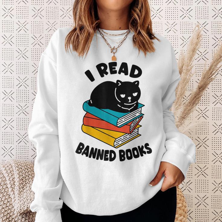 I Read Banned Books Tshirt Cat Reader Bookworm Women Sweatshirt Gifts for Her