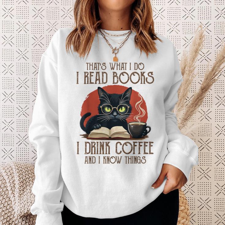 i Read Books And i Know Things Cat Reading Coffee Sweatshirt Gifts for Her