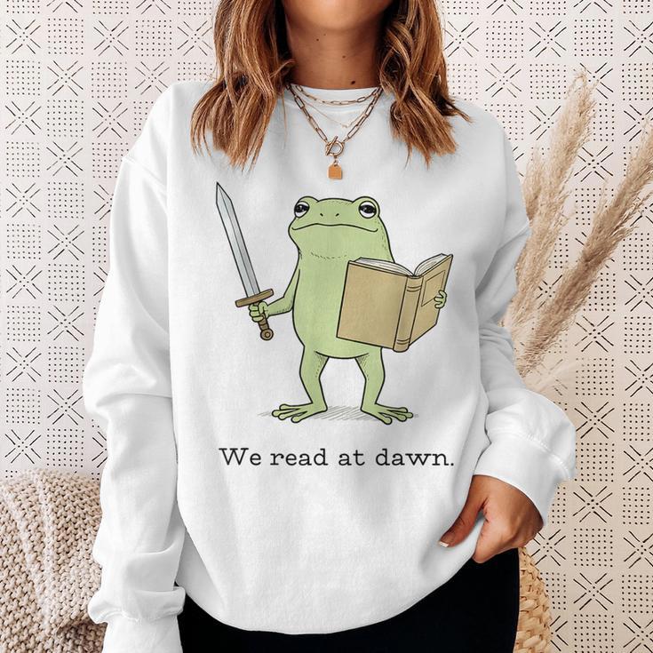We Read At Dawn Bookish Frog Reading Sweatshirt Gifts for Her