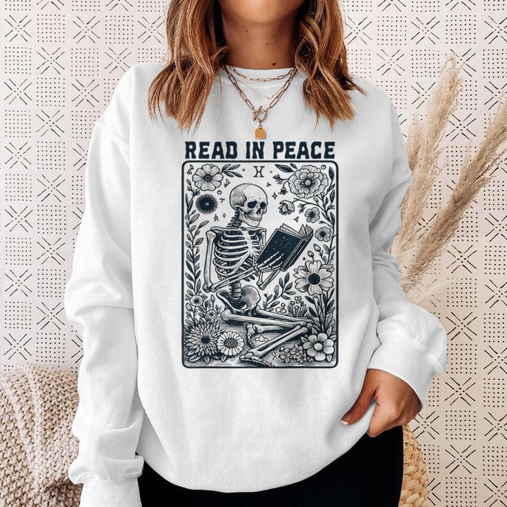Read In Peace Book Lover Bookworm Skeleton Book Lover Sweatshirt Gifts for Her