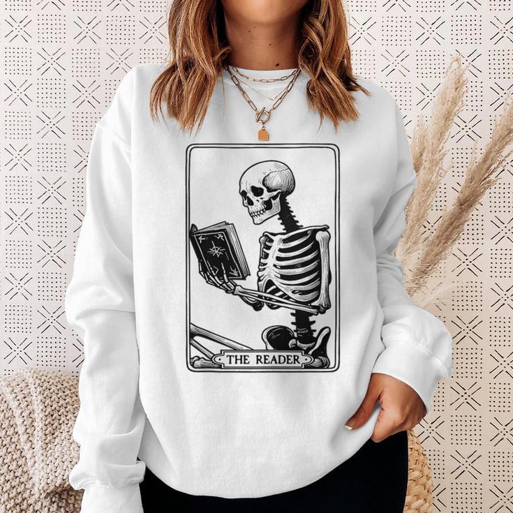 The Reader Tarot Card Skeleton Reading Book Books Sweatshirt Gifts for Her