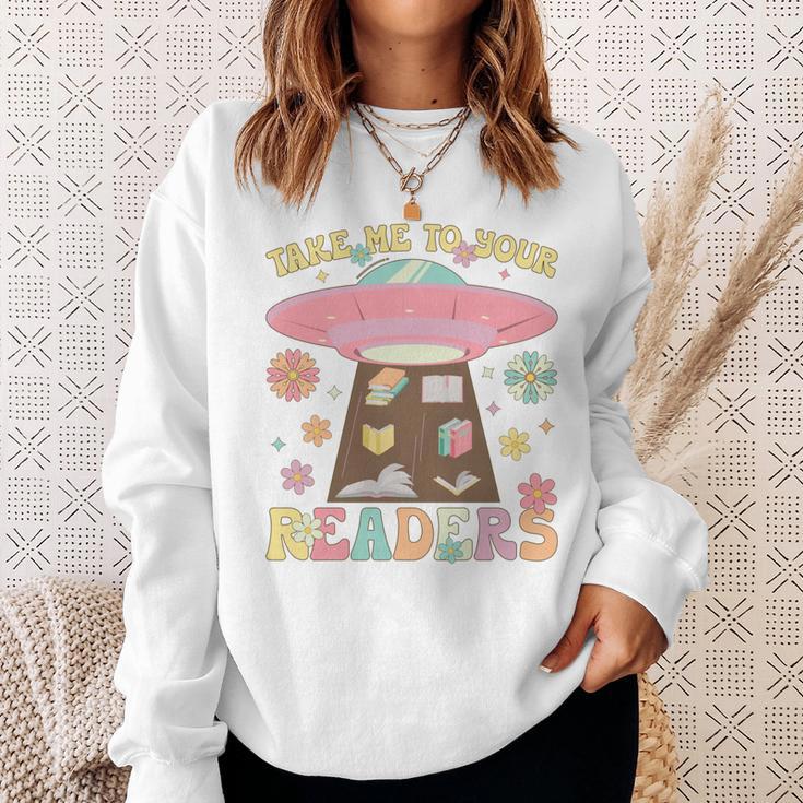 Take Me To Your Readers Groovy Book Reader Book Reading Sweatshirt Gifts for Her