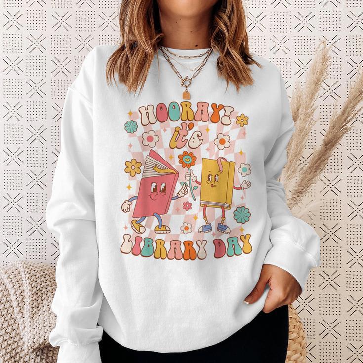 Reading Book Lover School Librarian Hooray It's Library Day Sweatshirt Gifts for Her