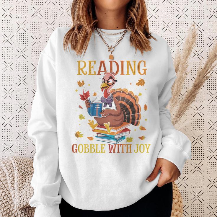 Reading Makes Me Gobble With Joy Turkey Reading Book L Sweatshirt Gifts for Her