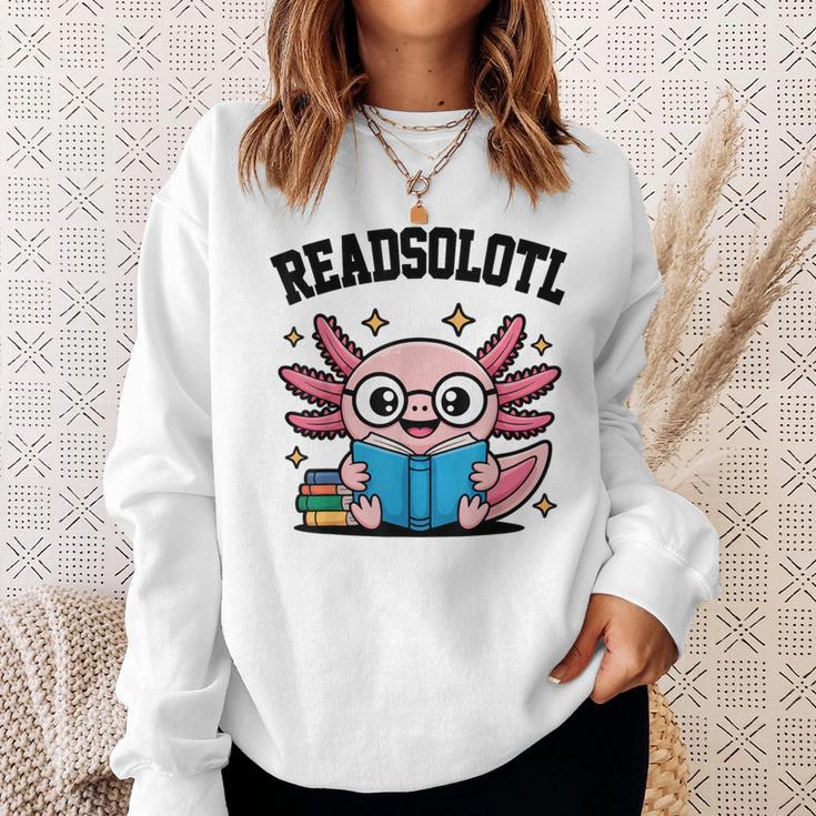 Readsolotl Pink Kawaii Axolotl Book Lover Reading Sweatshirt Gifts for Her