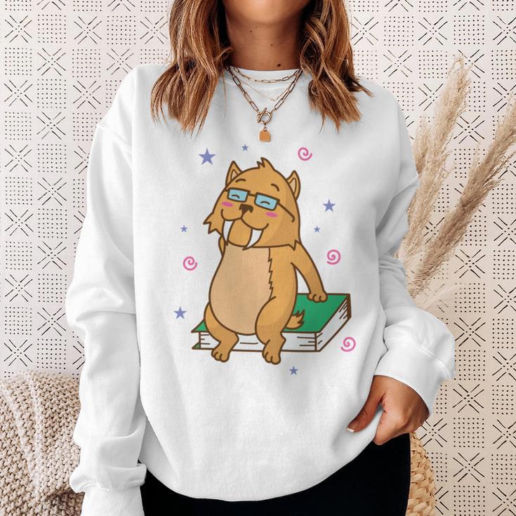 Sabre-Toothed Tiger Loves Books Wildcat Sweatshirt Gifts for Her