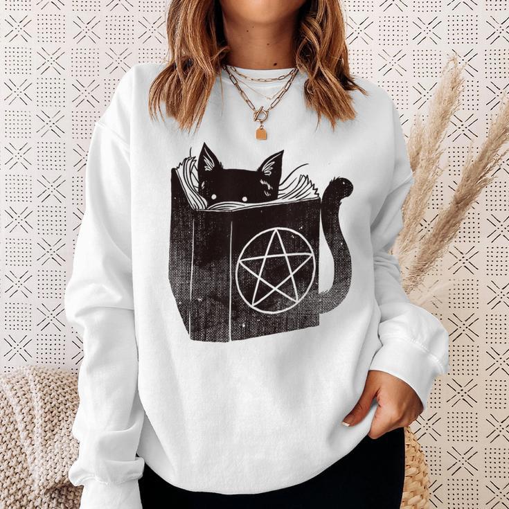 SataniCat Pentagram Cat Satan Demon Necronomicon Book Lover Sweatshirt Gifts for Her