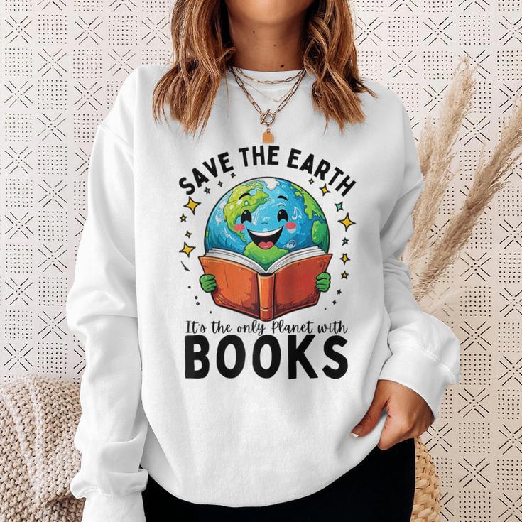 Save Earth It's Only Planet With Books Reader Earth Day Raglan Baseball Tee Sweatshirt Gifts for Her
