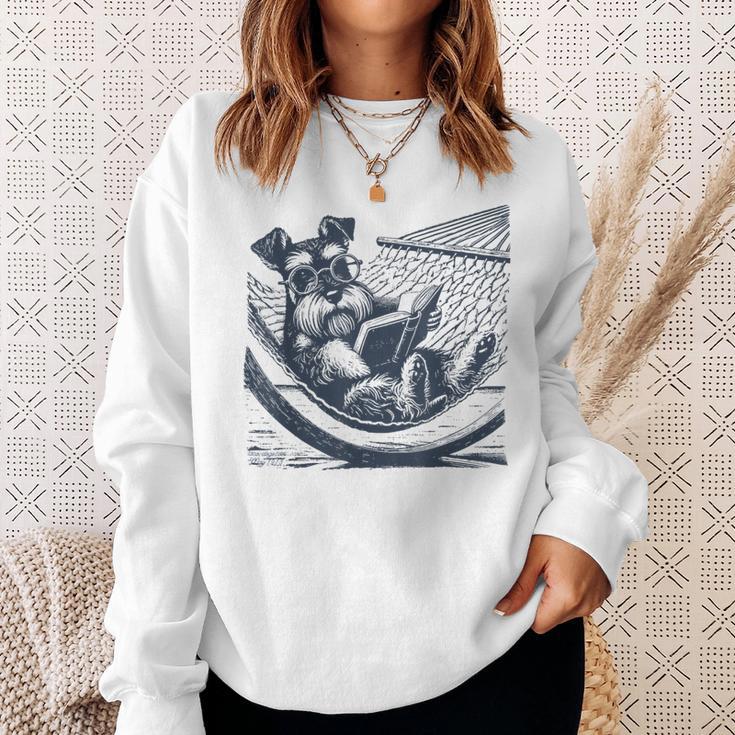 Schnauzer Hammock Reading Book Schnauzer Glasses Sweatshirt Gifts for Her