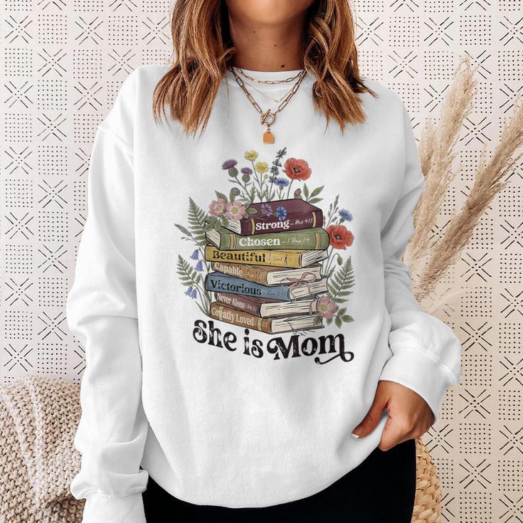 She Is Mom Christian Bible Mama Book Reading Sweatshirt Gifts for Her