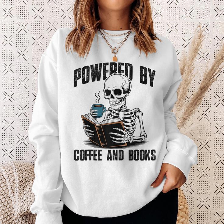 Skeleton Reading Book With Coffee Sweatshirt Gifts for Her