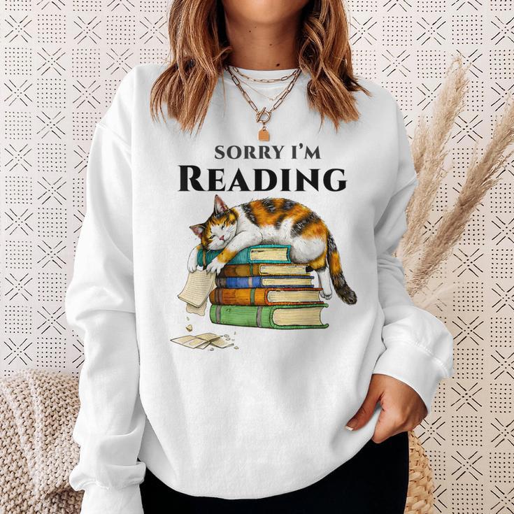 Sorry I'm Reading Calico Cat Book Lover Sweatshirt Gifts for Her