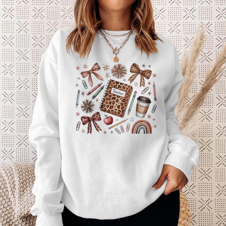 Teacher Coquette Bow Book First Day Of School Back To School Sweatshirt Gifts for Her