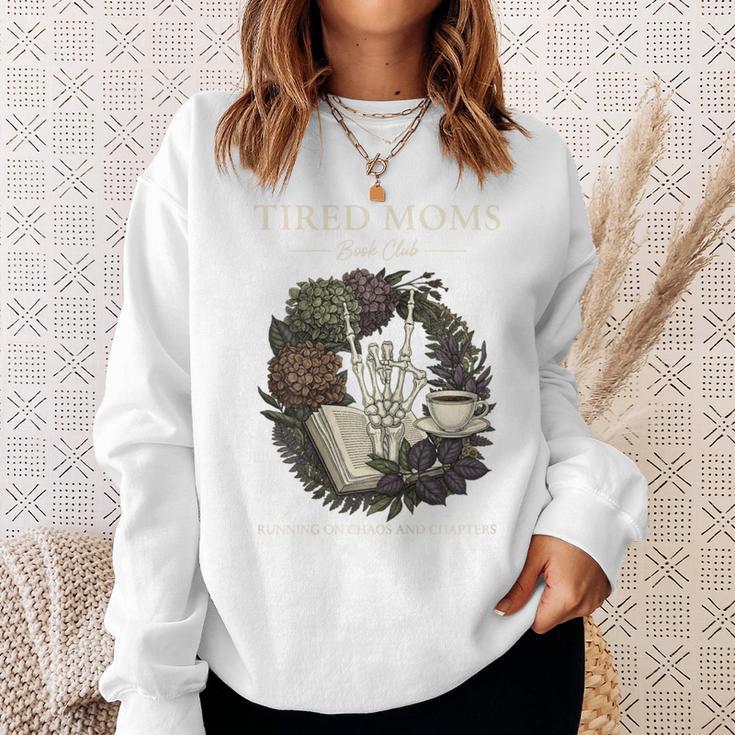 Tired Moms Book Club Dark Floral Coffee Skeleton Sweatshirt Gifts for Her