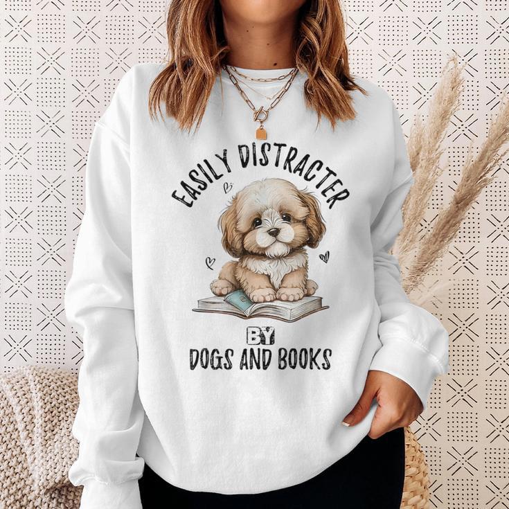 Vintage Easily Distracted By Dogs And Books Puppy Art Lover Sweatshirt Gifts for Her Vintage Easily Distracted By Dogs And Books Puppy Art Lover Sweatshirt Gifts for Her