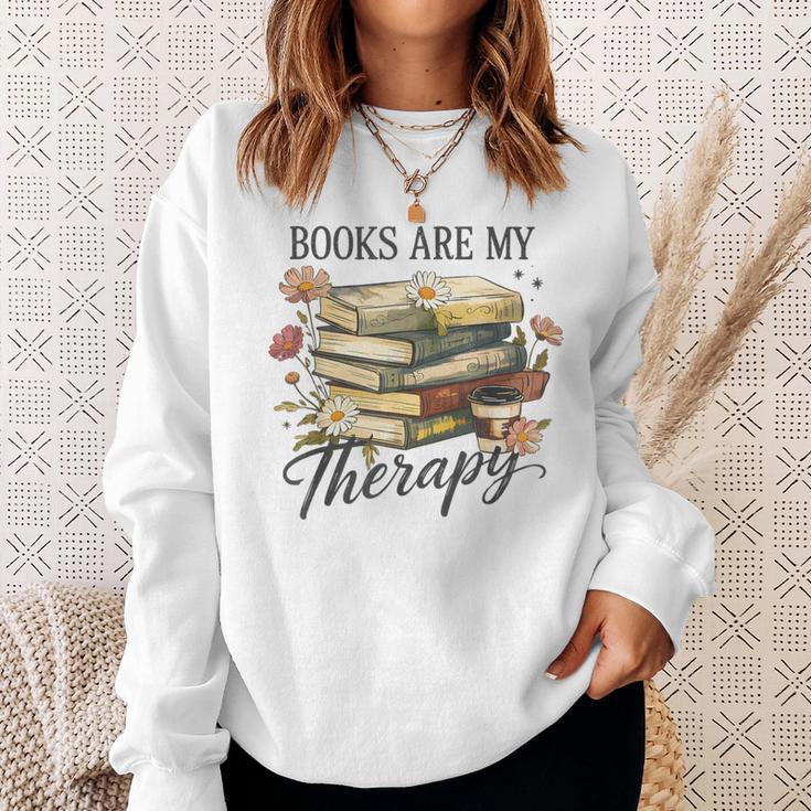 Vintage Floral Books Are My Therapy Book Lover Reading Sweatshirt Gifts for Her