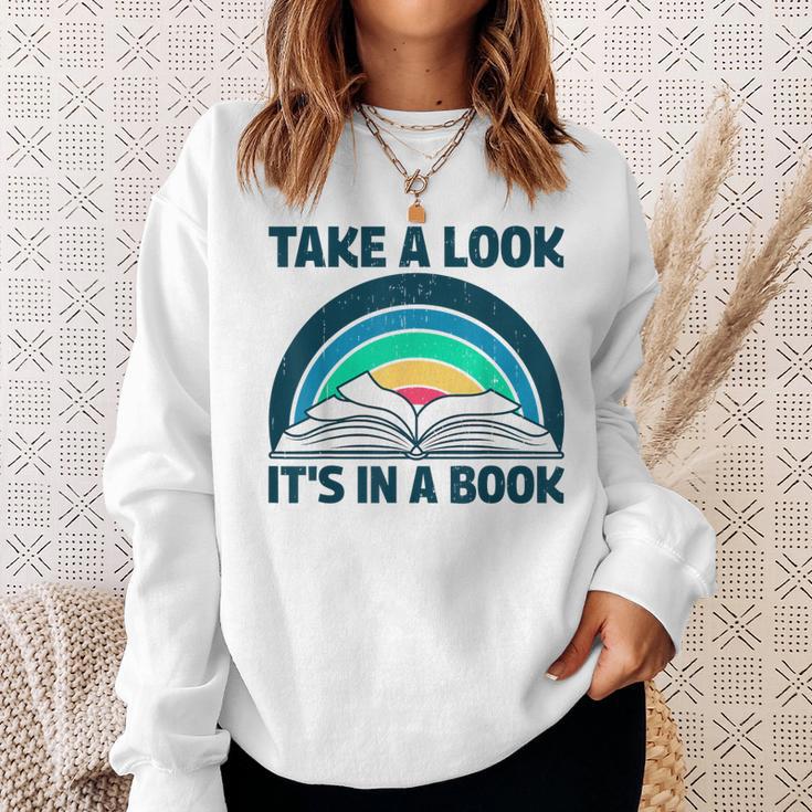 Vintage Retro Style Rainbow Take a Look It's In a Book Read Sweatshirt Gifts for Her
