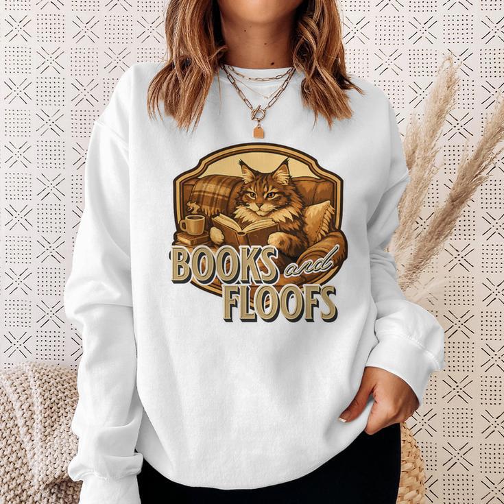 Vintage Style Maine Coon Cat Reading Books And Floofs Premium Tri-Blend Sweatshirt Gifts for Her