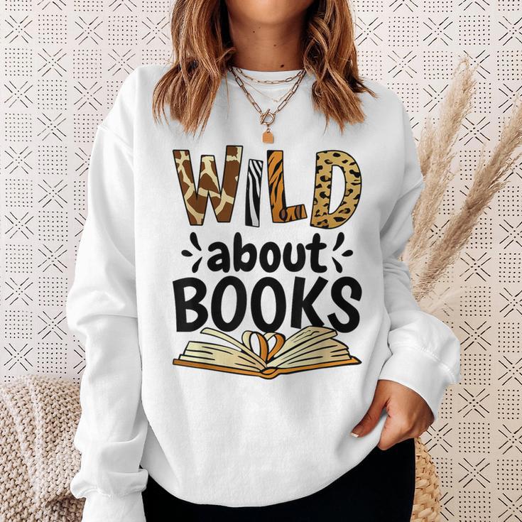 Wild About Books Booklover & Bibliophile Sweatshirt Gifts for Her